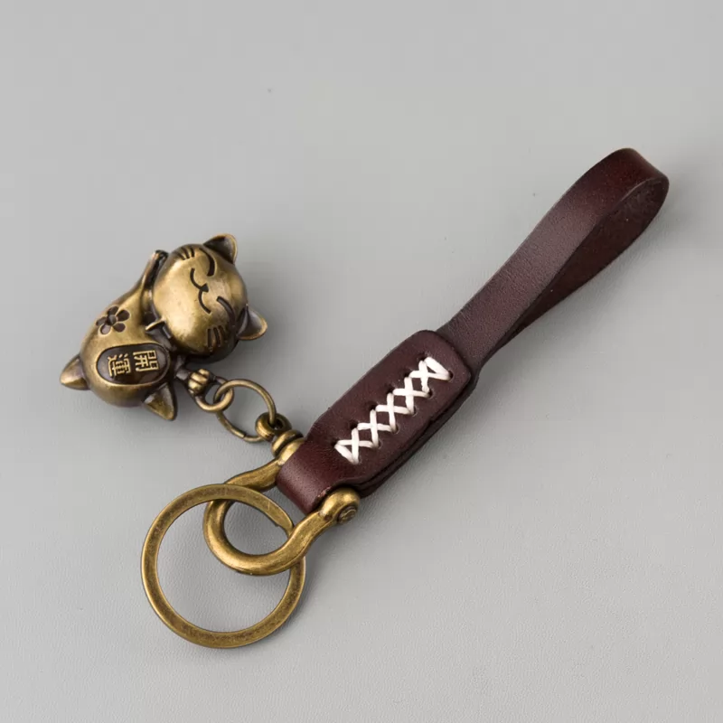 Zhaocai cat leather rope key chain pendant