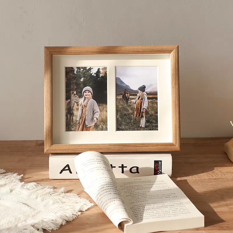 Photo frame table with cardboard 6 inch four hole photo frame hanging wall two or three picture frame solid wood