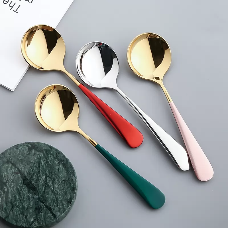 Stainless steel coffee spoon round head dessert milk tea small spoon small spoon coffee