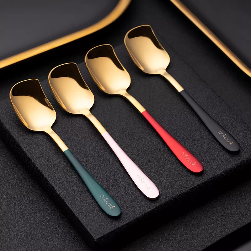 Color short handle coffee spoon 304 stainless steel spoon European luxury western dessert spoon ice cream