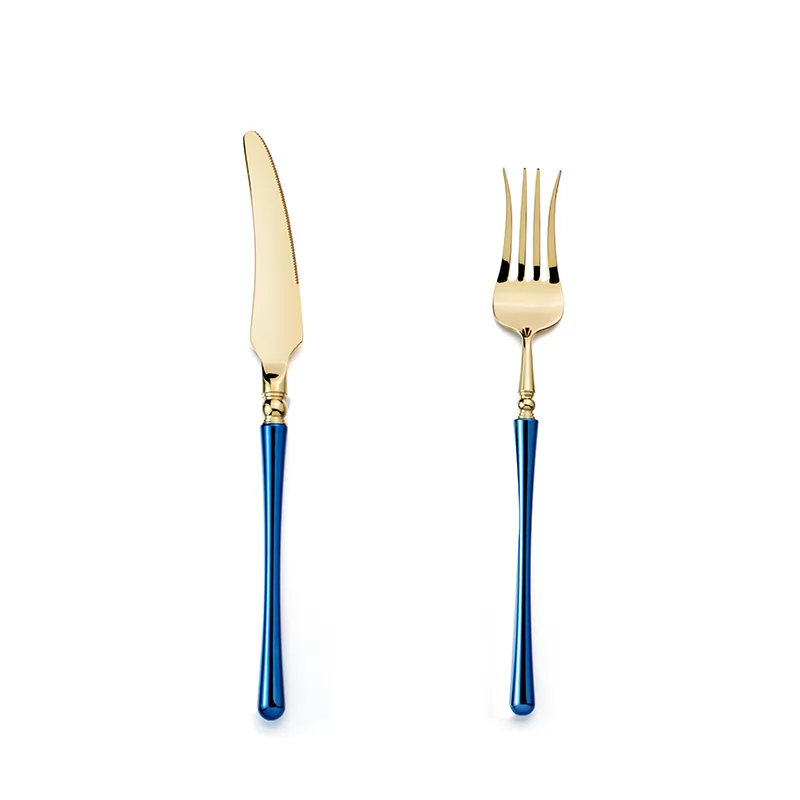 Blue gold knife + fork