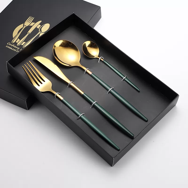 Green gold knife, fork and spoon