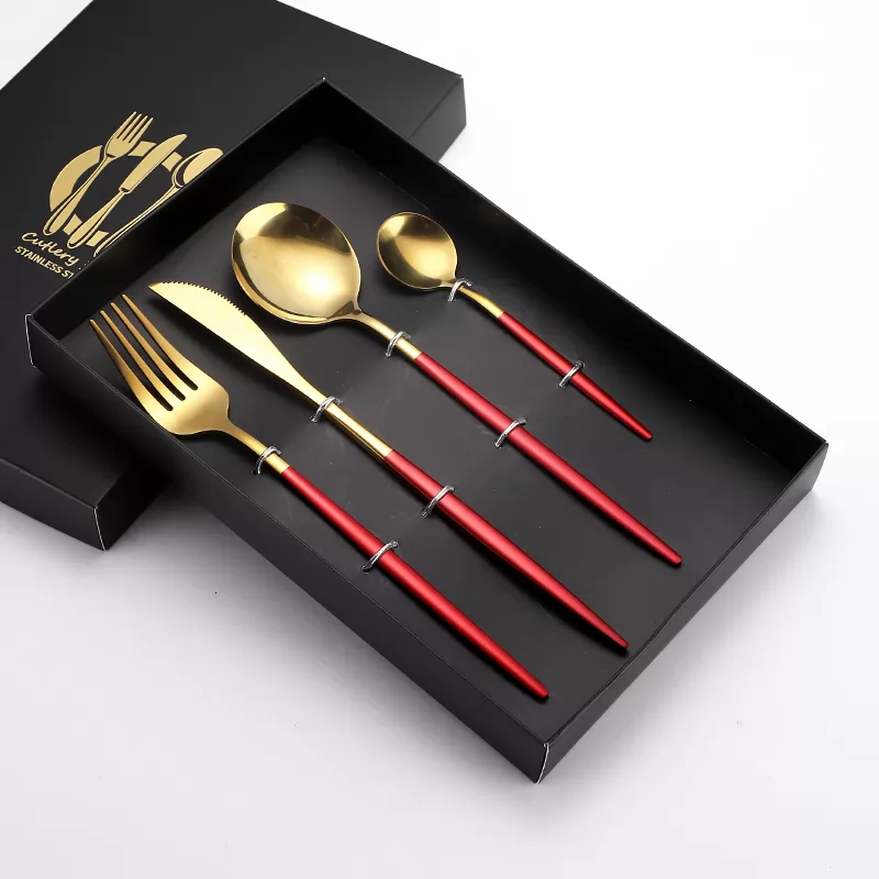 Red gold knife and fork spoon