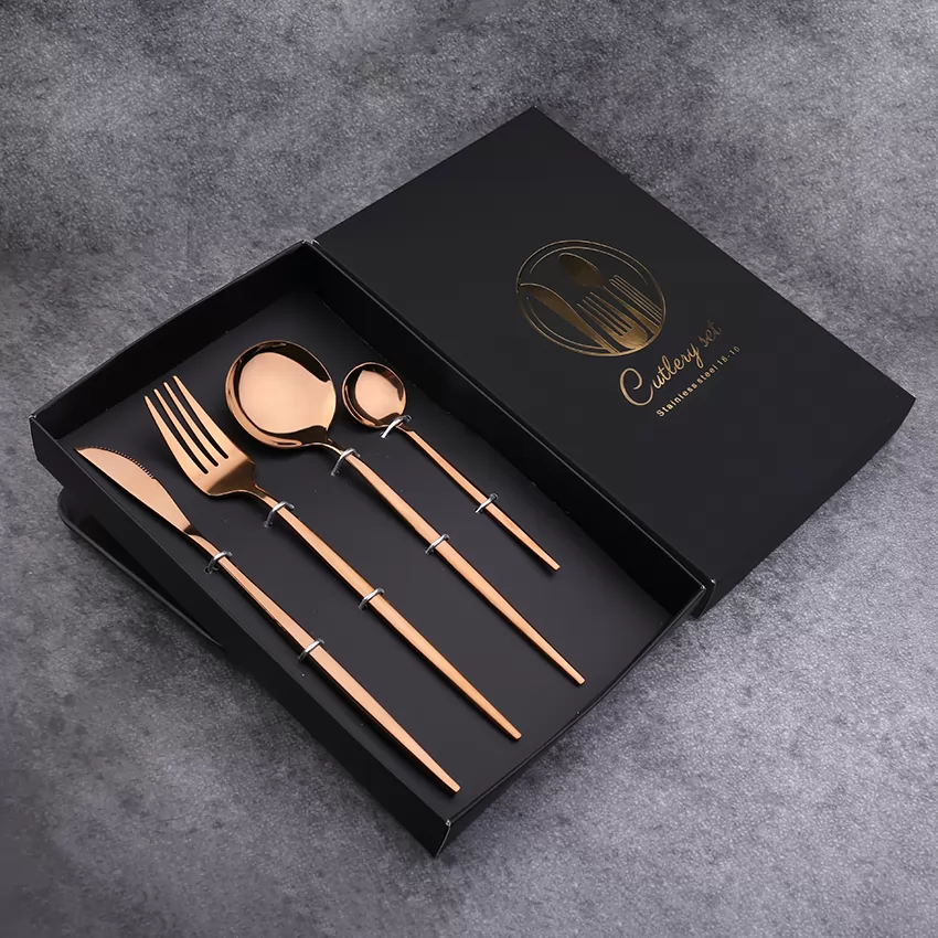 Rose gold knife and fork spoon