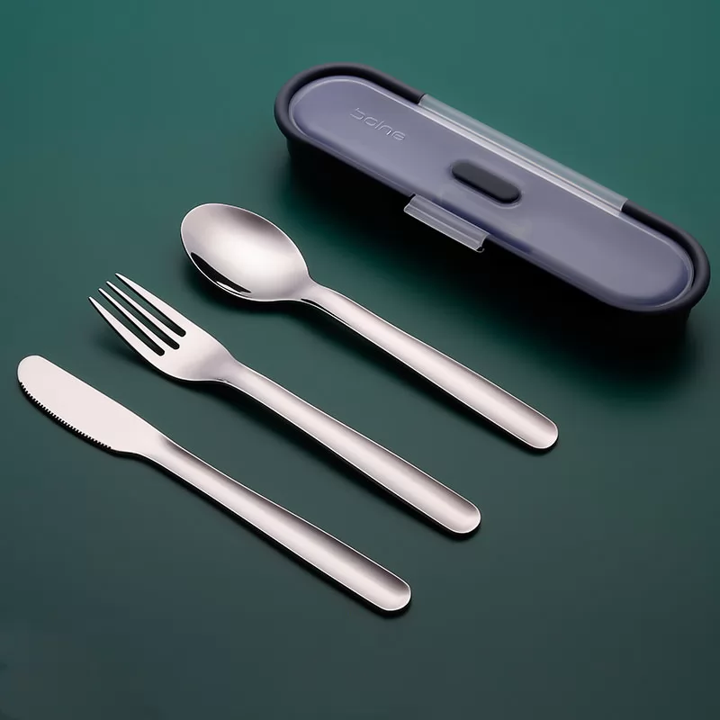 304 stainless steel cutlery spoon three-piece portable tableware storage box single student set