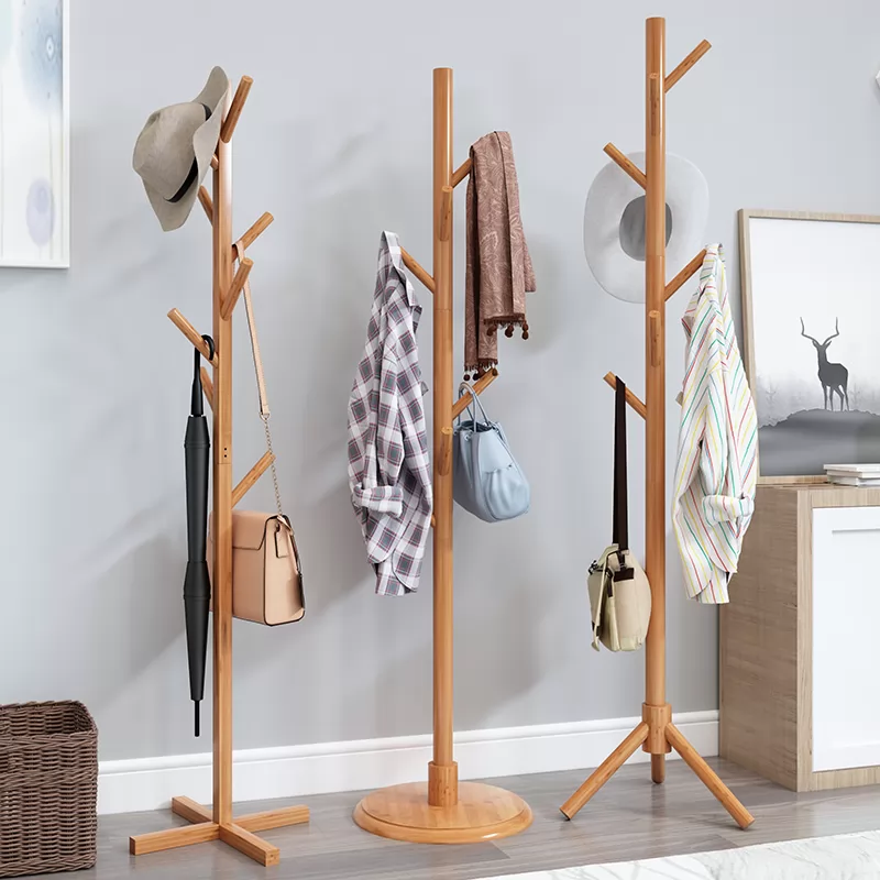 Solid wood coat rack floor hanger home bedroom simple modern clothes rack single pole living room office