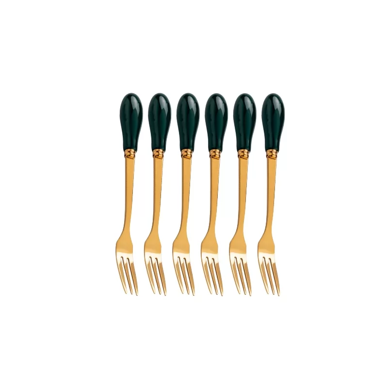 6 green fruit forks