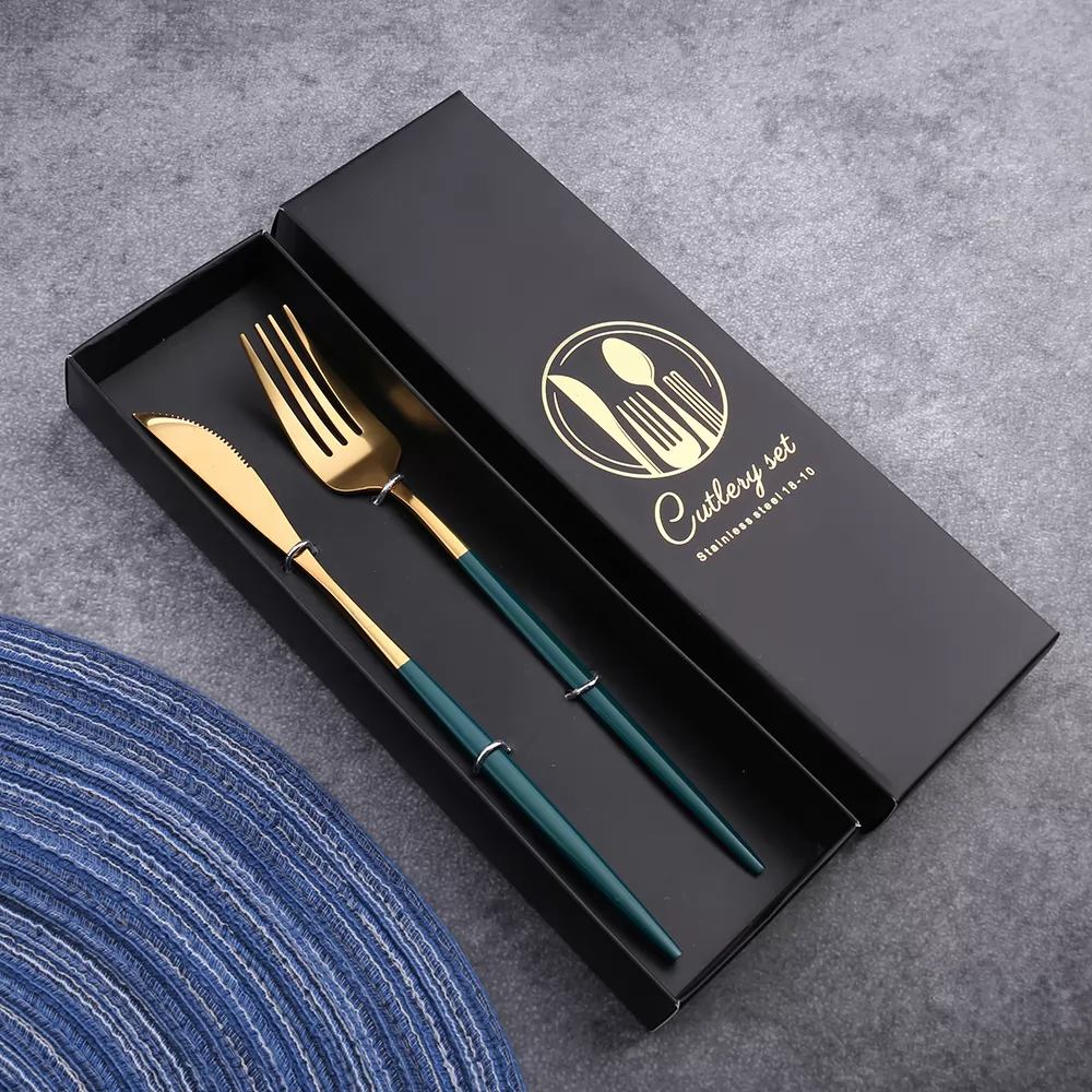 Green gold knife and fork