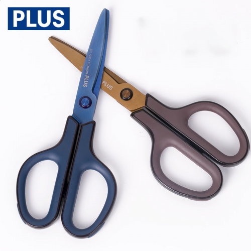 Japan PLUS pres 175 titanium plated non-stick scissors rust proof arc edge with protective cover scissors office hand book art small scissors home han