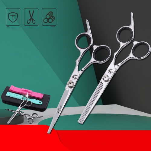 Hairdressing scissors cut thin teeth and bangs. Hair clippers. Women cut their own hair. Home set