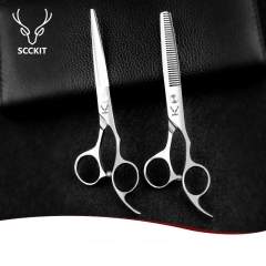 Silver tooth scissors + flat scissors + leather bag