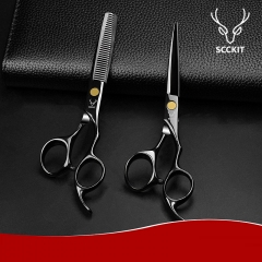 Black tooth scissors + flat scissors + leather bag