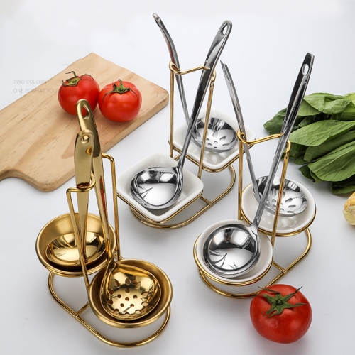 Heart shaped hot pot spoon long handle spoon leaky Spoon Set Stainless Steel restaurant golden spoon chopsticks rack