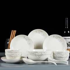 Four bowls, four plates, four chopsticks and four cushions