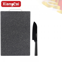 Large square plate + chef\'s knife