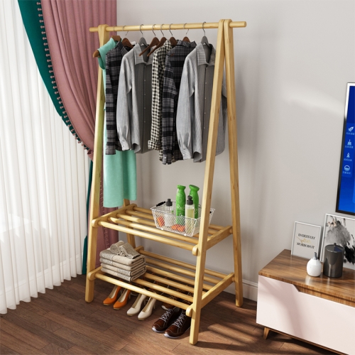 Simple clothes rack household floor type bedroom solid wood clothes rack