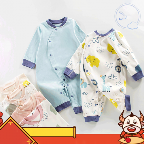 One piece clothes spring and autumn cotton long sleeve autumn and winter bottoming baby's Khaki creeping pajamas