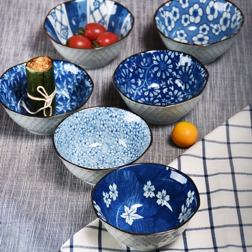 Jingdezhen Japanese style and wind 5 inch rice bowl individual household 5 inch ceramic eating rice bowl blue and white porcelain rice bowl