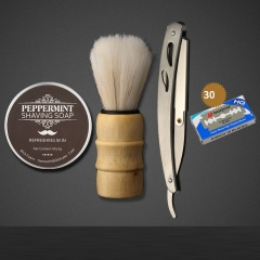 Shaving cream + brush + steel color + 30 blades