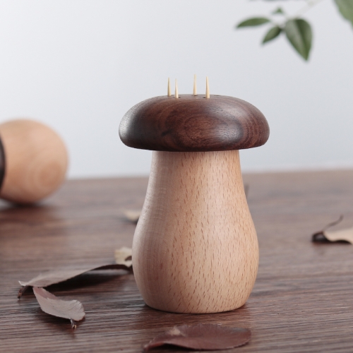 Creative solid wood toothpick container high grade household toothpick box black walnut wood cute mushroom toothpick can