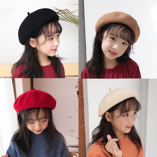 Autumn and winter children's Bailey hat fashion girl wool tweed parent child painter hat Korean baby bud hat fashion