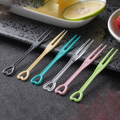 Transparent fruit fork two teeth fork fruit plastic fork disposable heart fork crystal cake fork