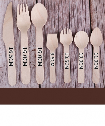 Disposable wooden knife fork spoon ice cream spoon salad fork wooden steak knife fork cake dessert spoon