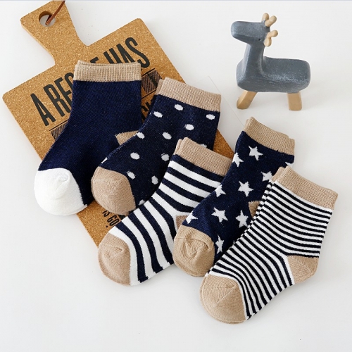 5 pairs of children's socks spring and autumn boys and girls cotton tube floor baby socks baby primary school sports socks