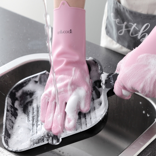 Thickened silicone dishwashing gloves kitchen pot washing brush waterproof hand brush bowl artifact rubber gloves