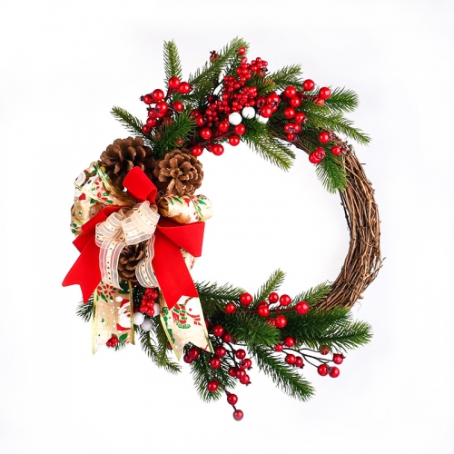 Rattan ring pine branch red fruit garland decoration wall hanging window door hanging PE Christmas garland