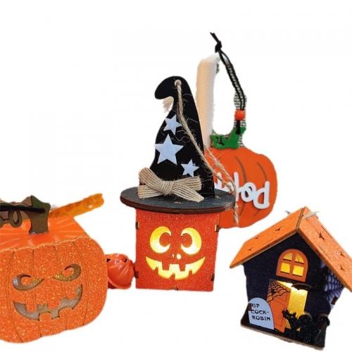 Halloween pumpkin scene party atmosphere lights glowing wooden night light photo props ornaments