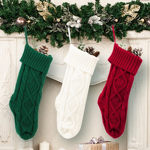 Large Christmas Decoration Supplies Christmas Socks Gift Bags Knitted Christmas Hanging Cross Border Woolen Christmas Socks