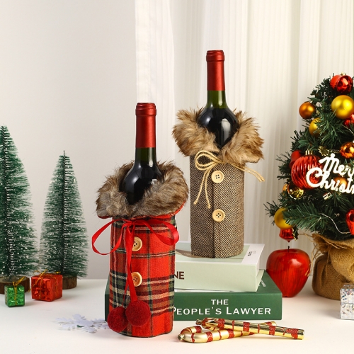 Christmas decorations in Europe and the United States new wine sets holiday decorative props bow linen wool collar red wine bottle sets