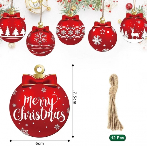 12 Pieces Christmas Ball Hanging Wooden Set Decorations Christmas Decoration Home Decorations Arrangement Family