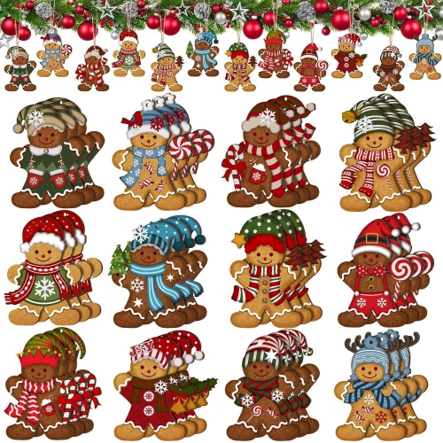 Christmas 12 Pieces Cute Gingerbread Man Wooden Hanging Set Vintage Misery Style Christmas Decoration Supplies Home Decoration