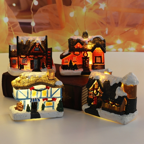 New Christmas decorations resin small house micro landscape resin house Christmas creative light-emitting small house