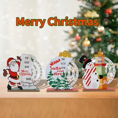 Christmas Countdown Manual Calendar Decoration Wooden Hanging Ornament Santa Claus Round Acrylic