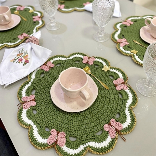 Butterfly Placemats Handmade Crocheted Nordic Fashion Insulated Coasters