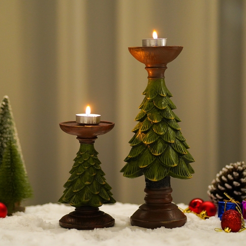 Vintage Christmas tree candlestick ornament ins style European home living room desktop decoration crafts resin candlestick