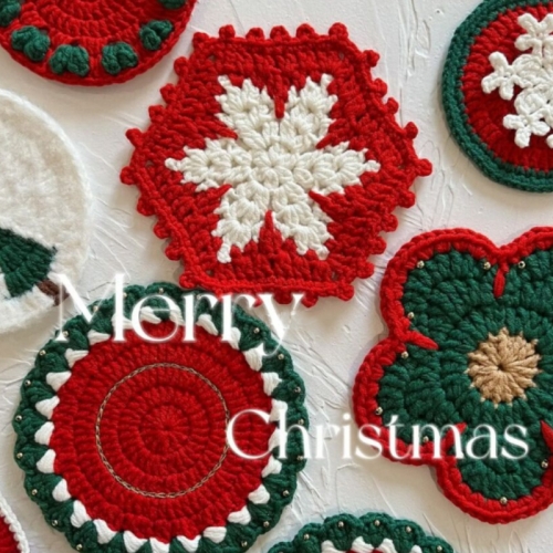 Amazon Cross Border Hand Knit Christmas Cartoon Decorative Coasters Holiday Tabletop Accessories Mug Heat Mats