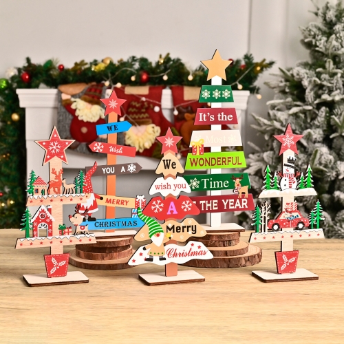 New Christmas tree creative colorful small wooden pendant desktop ornaments cartoon Christmas decorations