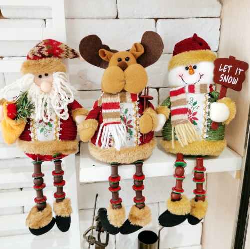 Christmas decoration desktop ornament sitting snowman wooden beads long legs fabric doll doll Santa Claus doll now