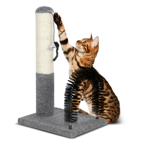 18 Inch Cat Scratching Post Pad with Cat Self Groomer,Cat Scratcher with Cat Brush,Kitten Scratch Post with Activity Dangling Ball,Indoor Cat Scratch