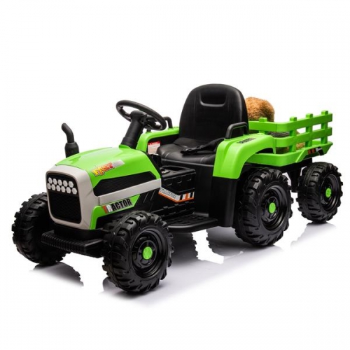 Ride on Tractor with Trailer,12V Battery Powered Electric Tractor Toy w/Remote Control,electric car for kids,Three speed adjustable,Power display, USB