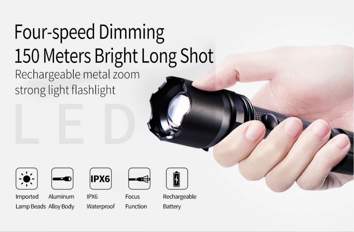 GINLITE Rechargeable LED Zoom Flash Light