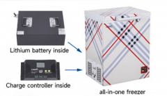 All-in-one solar-powered freezer with built-in battery module and charger controller