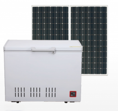 All-in-one solar-powered freezer with built-in battery module and charger controller