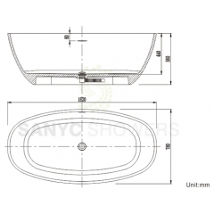 New products Semi-transparent oval design artificial marble free stand stone acrylic transparent bathtub SC1126