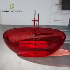 New products Semi-transparent oval design artificial marble free stand stone acrylic transparent bathtub SC1126