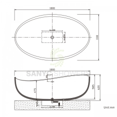 Modern Acrylic Solid Surface Stone Bathtub Free Stand Bathroom Japanese Small Bath Tub SC1123